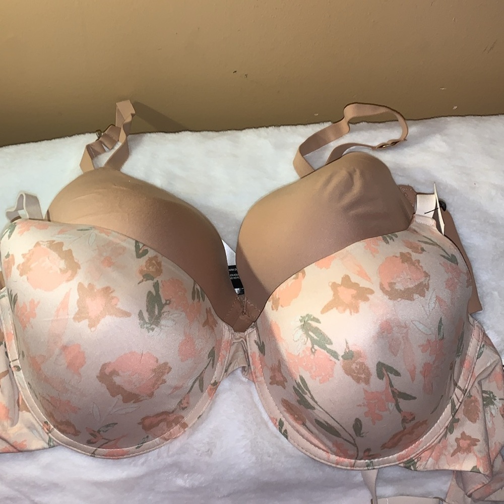 🦜 ANNE KLEIN T-Shirt Bra 2-Pack Floral & Nude NWT 42D - Picture 9 of 13